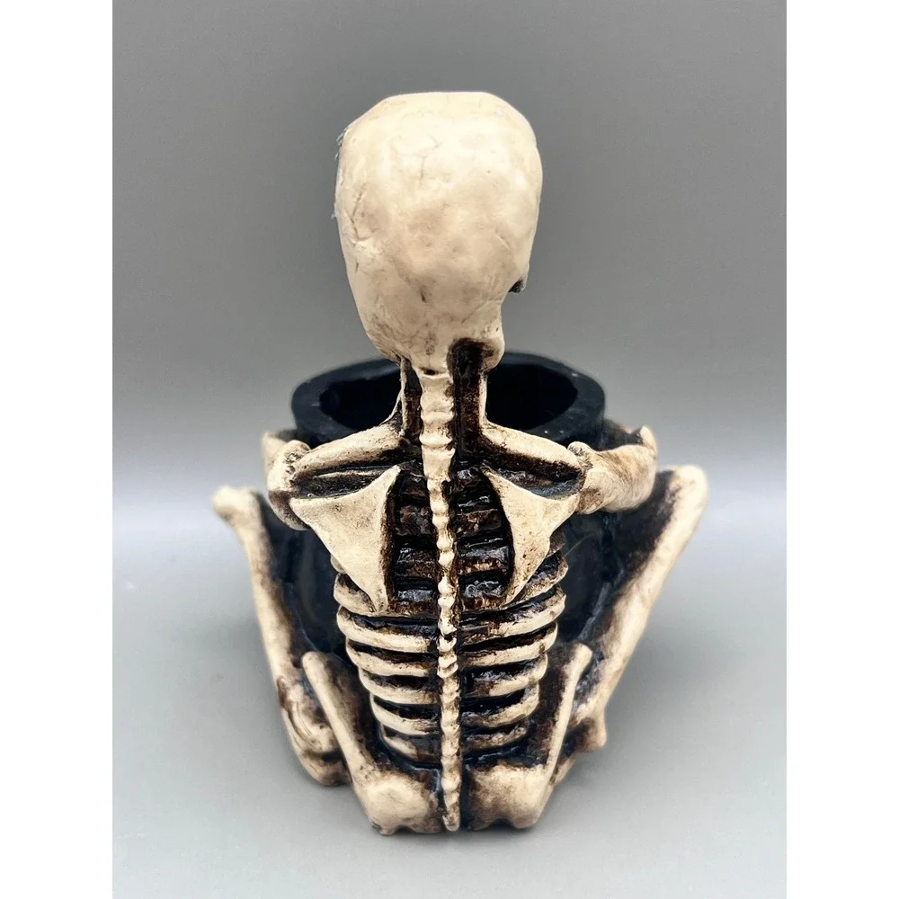 Skeleton Sitting w/ Cauldron Tea Light Candle Holder Gothic Resin Decor‎ 3.5
